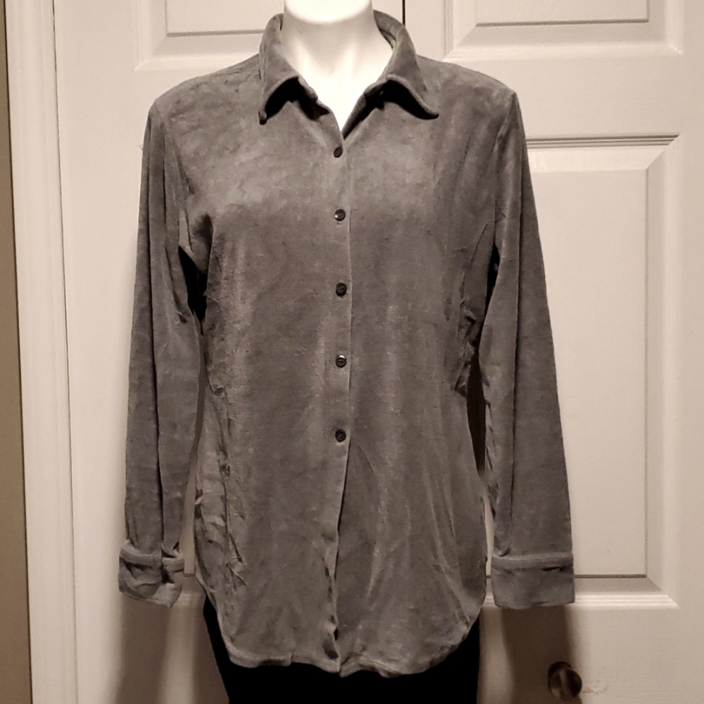 Express World Brand Faux Velvet Women's Button Down Long Sleeve - Size Large
